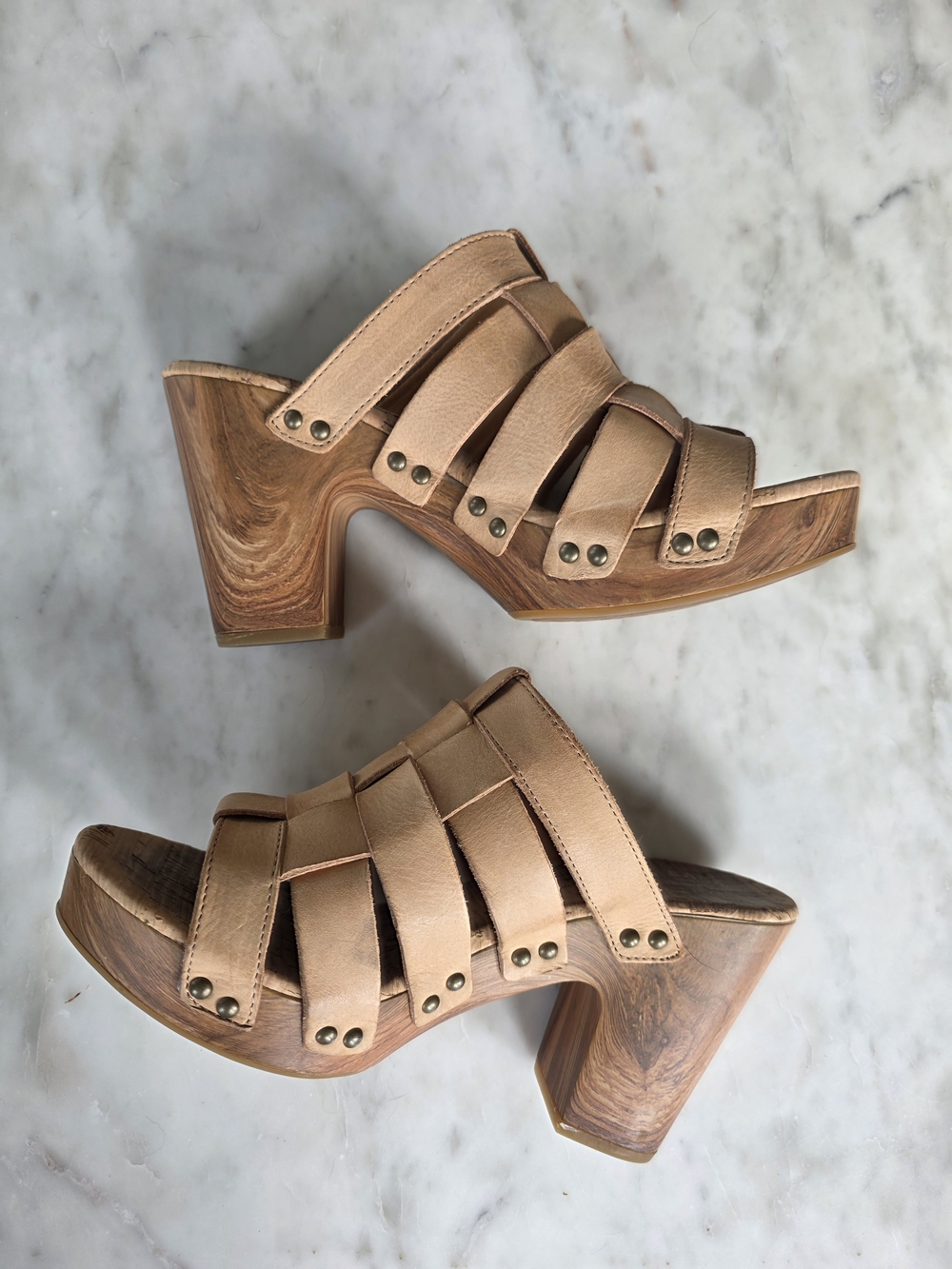 Women’s Kork-Ease Nude Tan Strappy Clog Heeled Sandals
